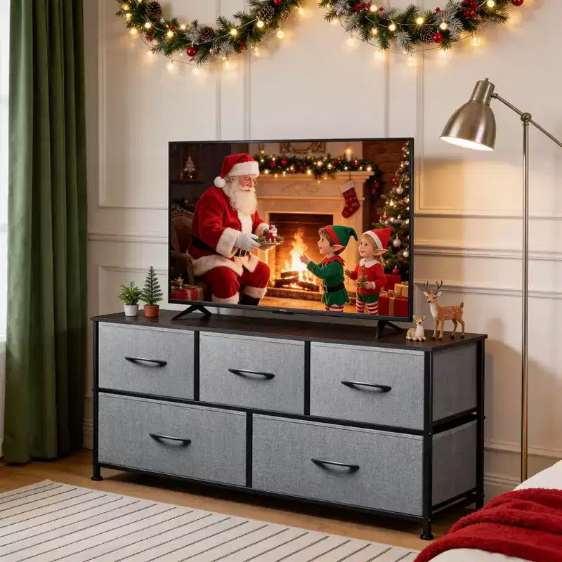 Commode de Rangement Spacieuse à 5 Tiroirs en Tissu, Commode de Chambre Moderne, Meuble de Rangement à Cadre Métallique, Tiroirs Larges Amovibles