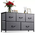 Spacious Storage Solution 5-Drawer Fabric Dresser  Modern Bedroom Chest  Metal Frame Organizer  Wide Removable Drawers