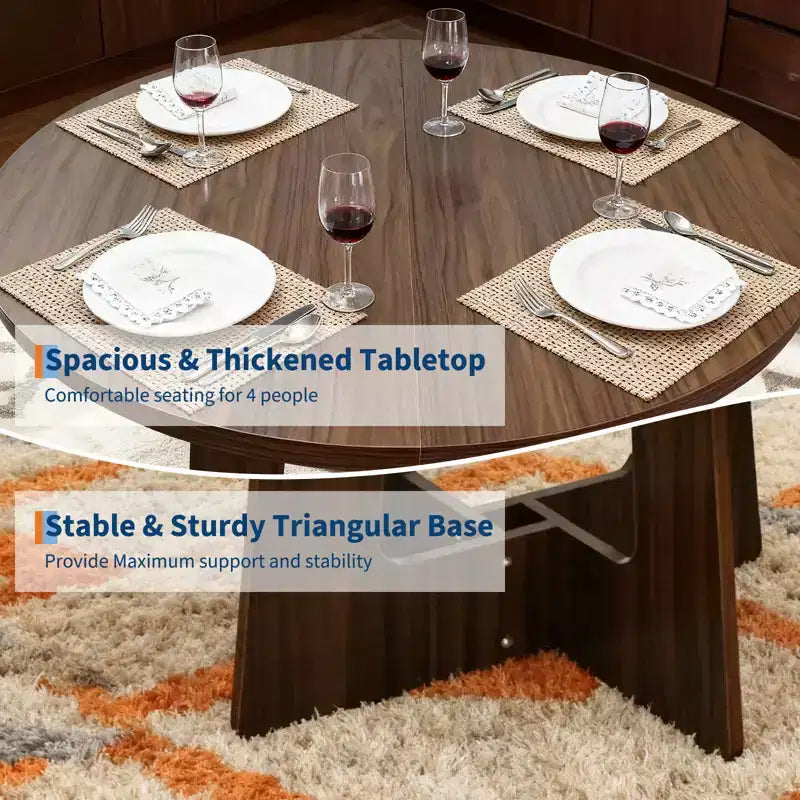 Table de salle à manger ronde de ferme 43,3 po pour 4, Table de cuisine ronde en bois peu encombrante avec base piédestal robuste pour petits espaces et salle à manger