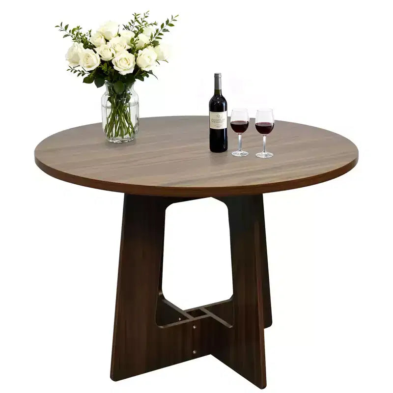 Table de salle à manger ronde de ferme 43,3 po pour 4, Table de cuisine ronde en bois peu encombrante avec base piédestal robuste pour petits espaces et salle à manger