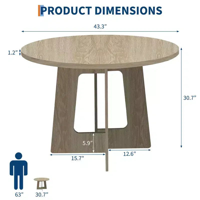 Table de salle à manger ronde de ferme 43,3 po pour 4, Table de cuisine ronde en bois peu encombrante avec base piédestal robuste pour petits espaces et salle à manger
