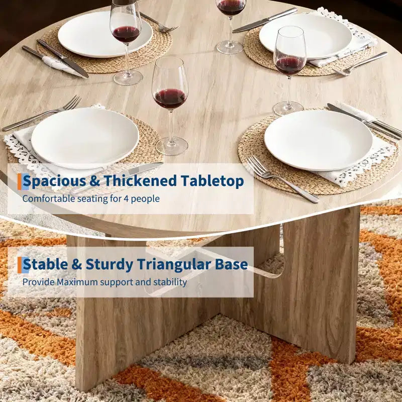 Table de salle à manger ronde de ferme 43,3 po pour 4, Table de cuisine ronde en bois peu encombrante avec base piédestal robuste pour petits espaces et salle à manger