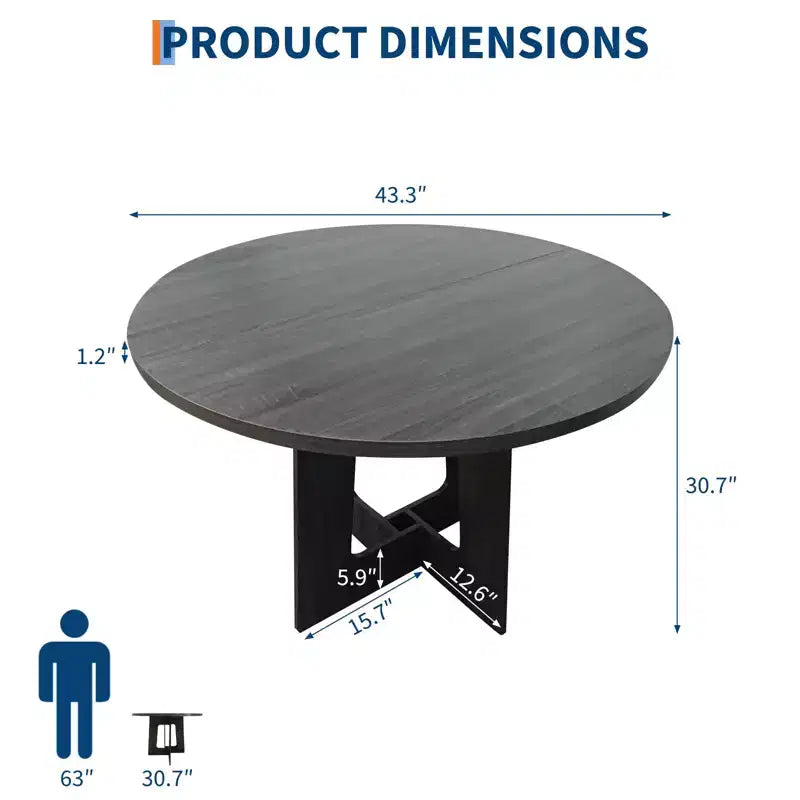 Table de salle à manger ronde de ferme 43,3 po pour 4, Table de cuisine ronde en bois peu encombrante avec base piédestal robuste pour petits espaces et salle à manger