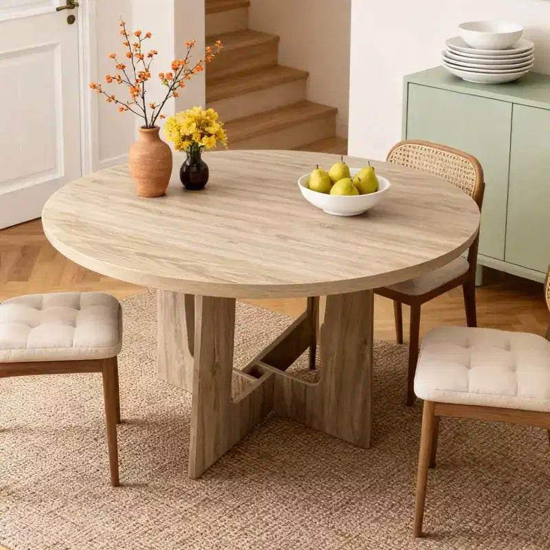 Table de salle à manger ronde de ferme 43,3 po pour 4, Table de cuisine ronde en bois peu encombrante avec base piédestal robuste pour petits espaces et salle à manger