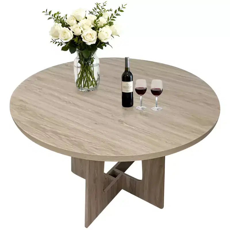 Table de salle à manger ronde de ferme 43,3 po pour 4, Table de cuisine ronde en bois peu encombrante avec base piédestal robuste pour petits espaces et salle à manger