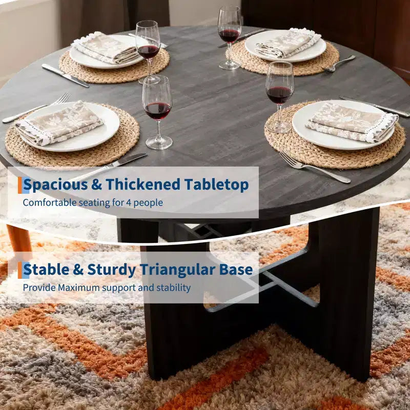 Table de salle à manger ronde de ferme 43,3 po pour 4, Table de cuisine ronde en bois peu encombrante avec base piédestal robuste pour petits espaces et salle à manger