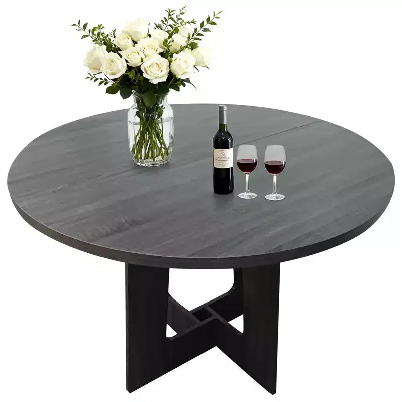 Table de salle à manger ronde de ferme 43,3 po pour 4, Table de cuisine ronde en bois peu encombrante avec base piédestal robuste pour petits espaces et salle à manger