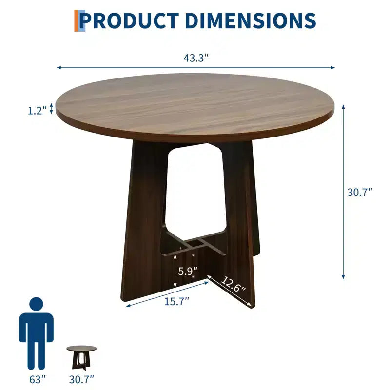 Table de salle à manger ronde de ferme 43,3 po pour 4, Table de cuisine ronde en bois peu encombrante avec base piédestal robuste pour petits espaces et salle à manger