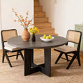 43.3 Farmhouse Round Dining Table for 4, Space-Saving Wooden Kitchen Circle Table w/ Sturdy Pedestal Base for Small Spaces & Dining Room