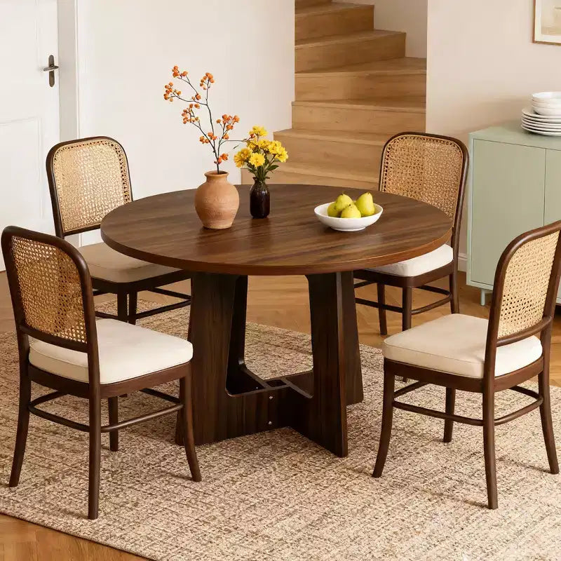 Table de salle à manger ronde de ferme 43,3 po pour 4, Table de cuisine ronde en bois peu encombrante avec base piédestal robuste pour petits espaces et salle à manger