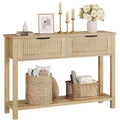 Acekool Modern Fluted Console Table with 2 Drawers  Narrow Entryway Sofa Table with Storage Shelf for Living Room, Hallway, Foyer  Burlywood