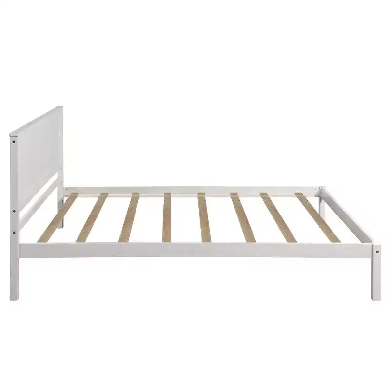 Lit plateforme double avec tête de lit, montage facile, blanc