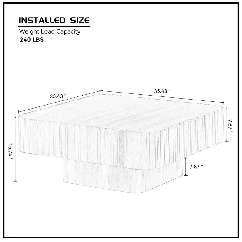 Table basse carrée à tambour fabriquée à la main de 90 cm pour salon, avec piédestal en MDF robuste, naturelle