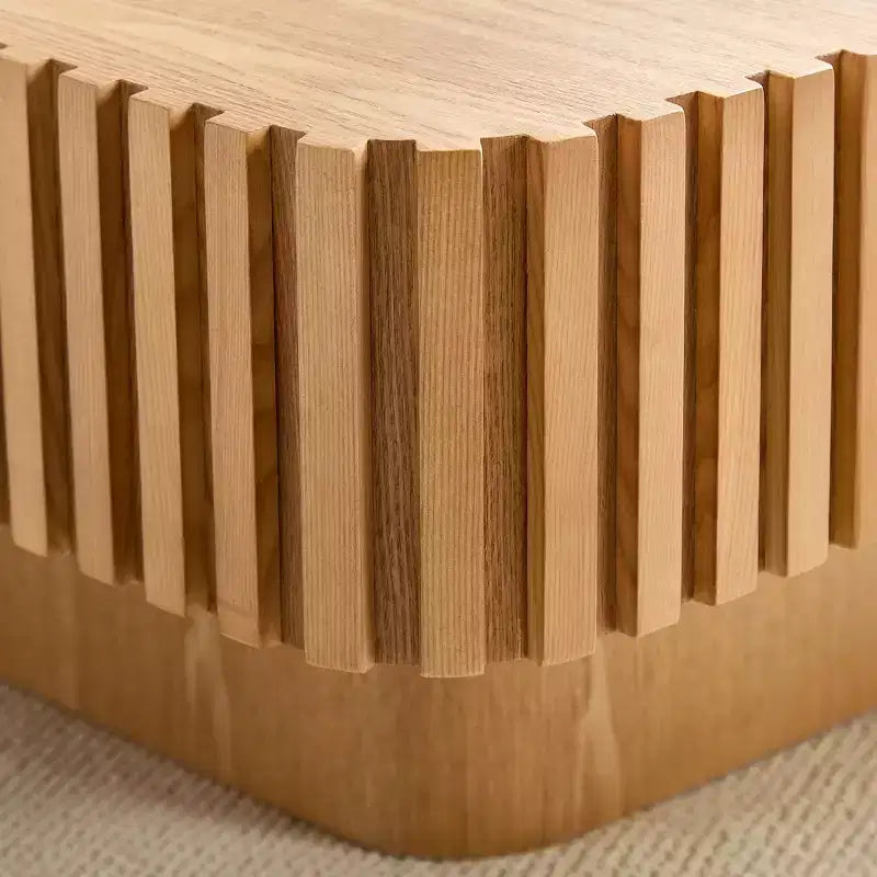 Table basse carrée à tambour fabriquée à la main de 90 cm pour salon, avec piédestal en MDF robuste, naturelle