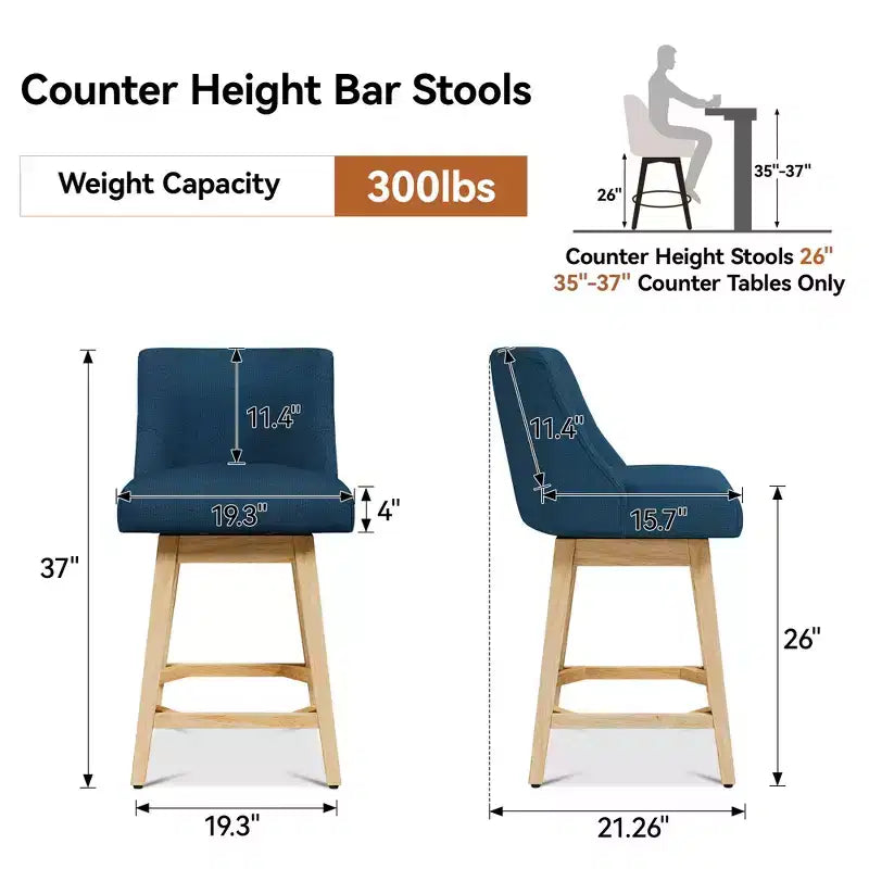 Tabourets de bar en bois hauteur comptoir repose-pieds carrés