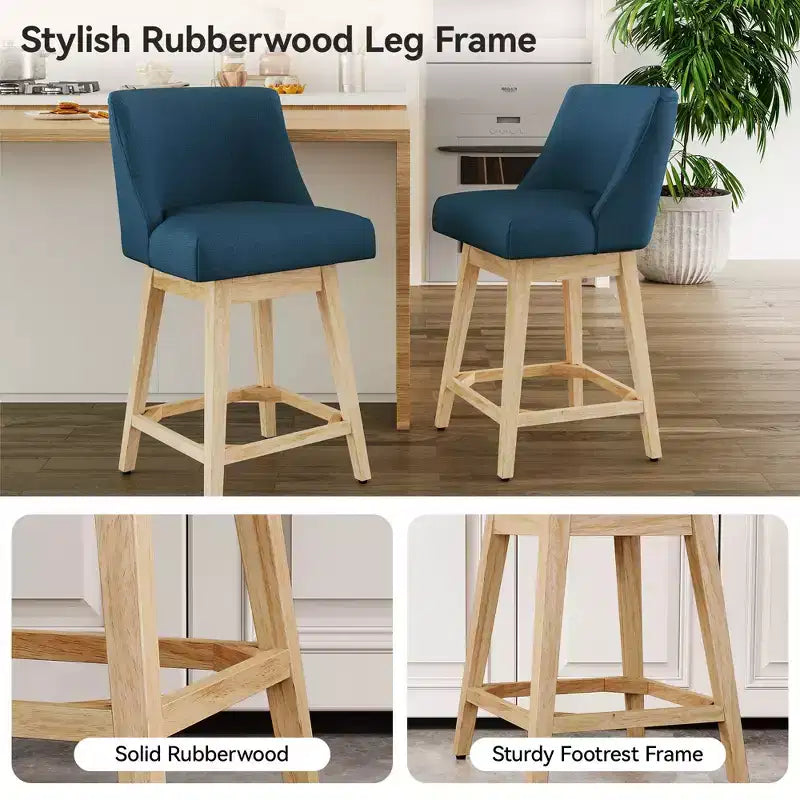 Tabourets de bar en bois hauteur comptoir repose-pieds carrés
