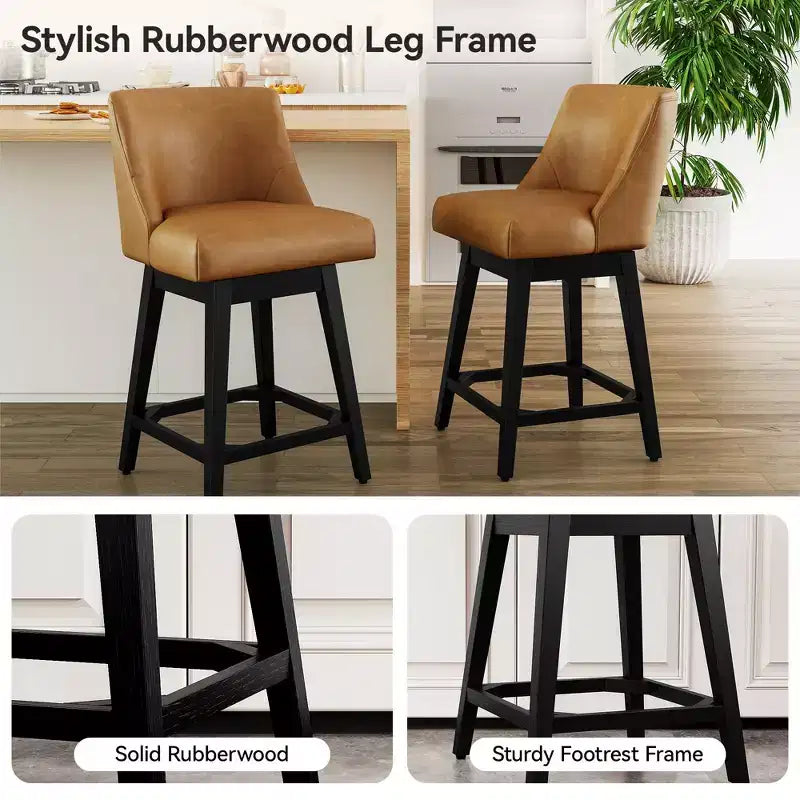 Tabourets de bar en bois hauteur comptoir repose-pieds carrés