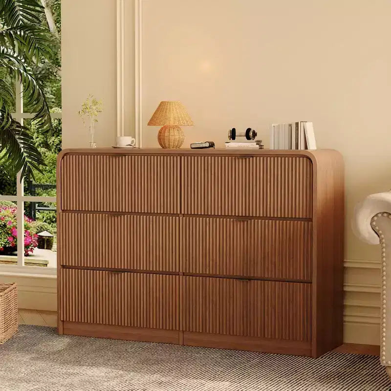 Fluted 6-Drawer Dresser, Modern Bedroom Storage Chest with Rounded Edges, Wood Finish, Wide Storage Furniture for Bedroom, Living Room & Hallway