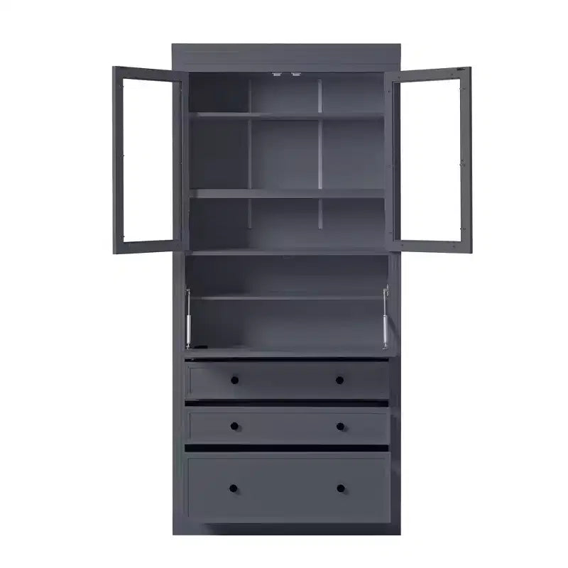Armoire de cuisine haute avec prises de courant, meuble de rangement autonome avec 3 tiroirs et étagères réglables pour salle à manger