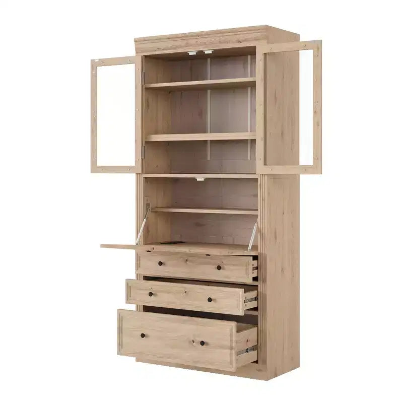 Armoire de cuisine haute avec prises de courant, meuble de rangement autonome avec 3 tiroirs et étagères réglables pour salle à manger