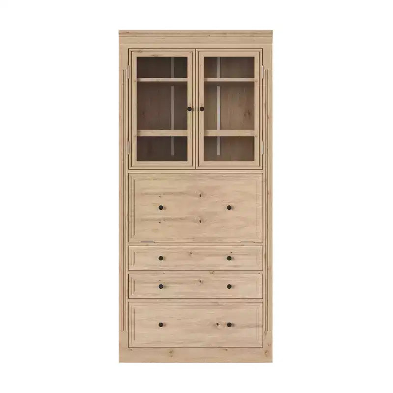 Armoire de cuisine haute avec prises de courant, meuble de rangement autonome avec 3 tiroirs et étagères réglables pour salle à manger
