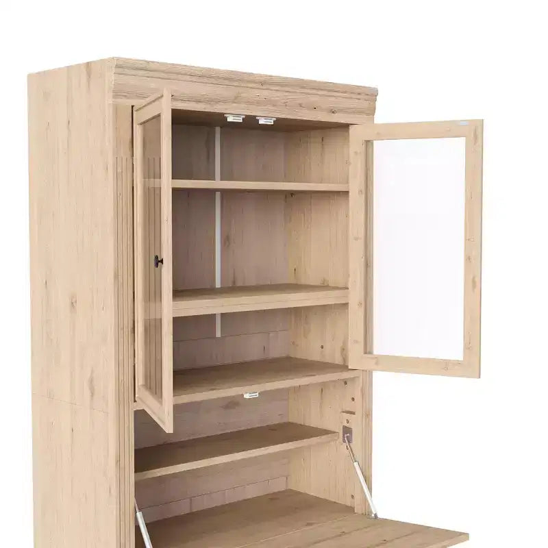 Armoire de cuisine haute avec prises de courant, meuble de rangement autonome avec 3 tiroirs et étagères réglables pour salle à manger