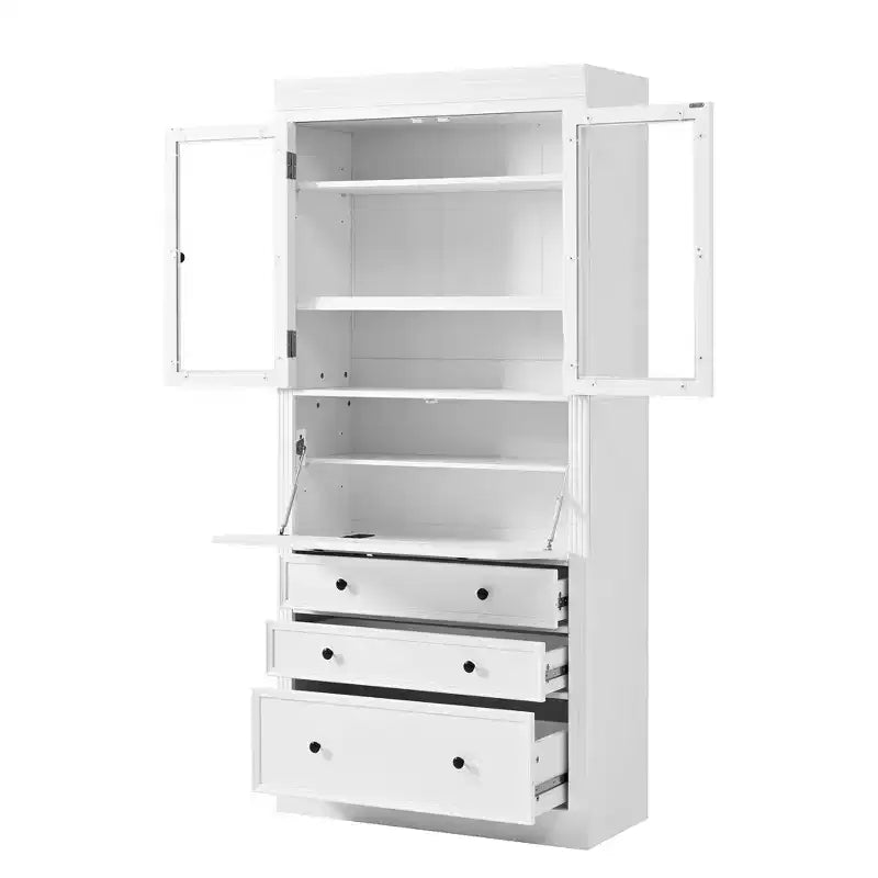 Armoire de cuisine haute avec prises de courant, meuble de rangement autonome avec 3 tiroirs et étagères réglables pour salle à manger