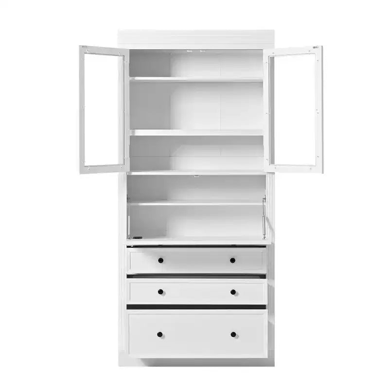 Armoire de cuisine haute avec prises de courant, meuble de rangement autonome avec 3 tiroirs et étagères réglables pour salle à manger