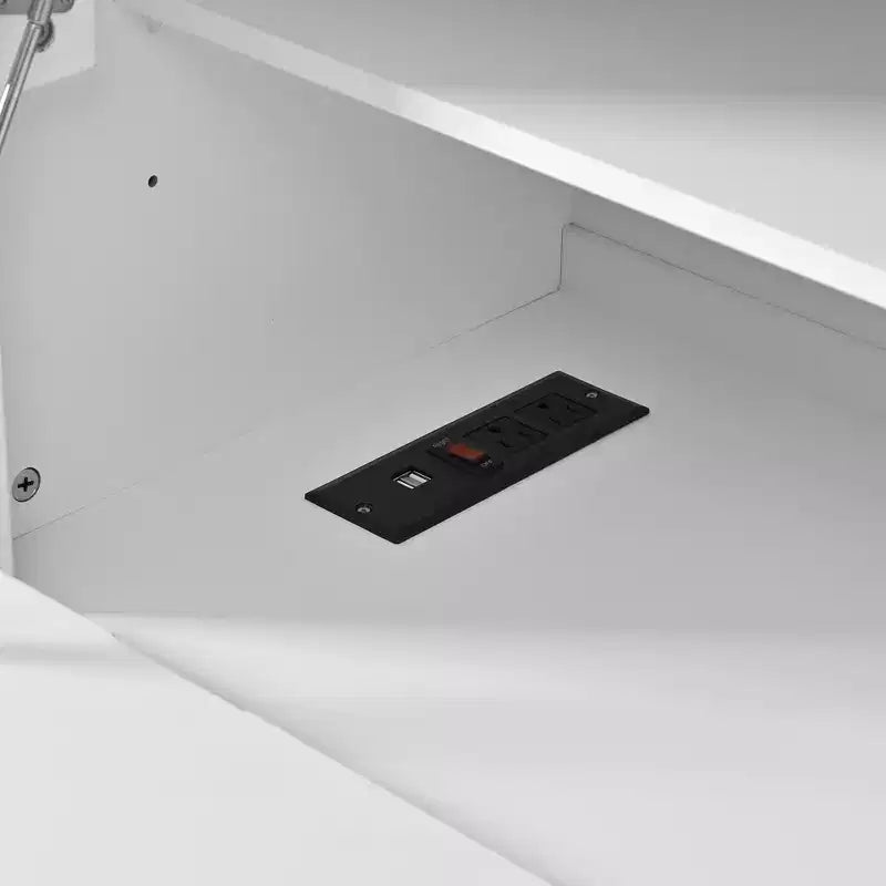 Armoire de cuisine haute avec prises de courant, meuble de rangement autonome avec 3 tiroirs et étagères réglables pour salle à manger