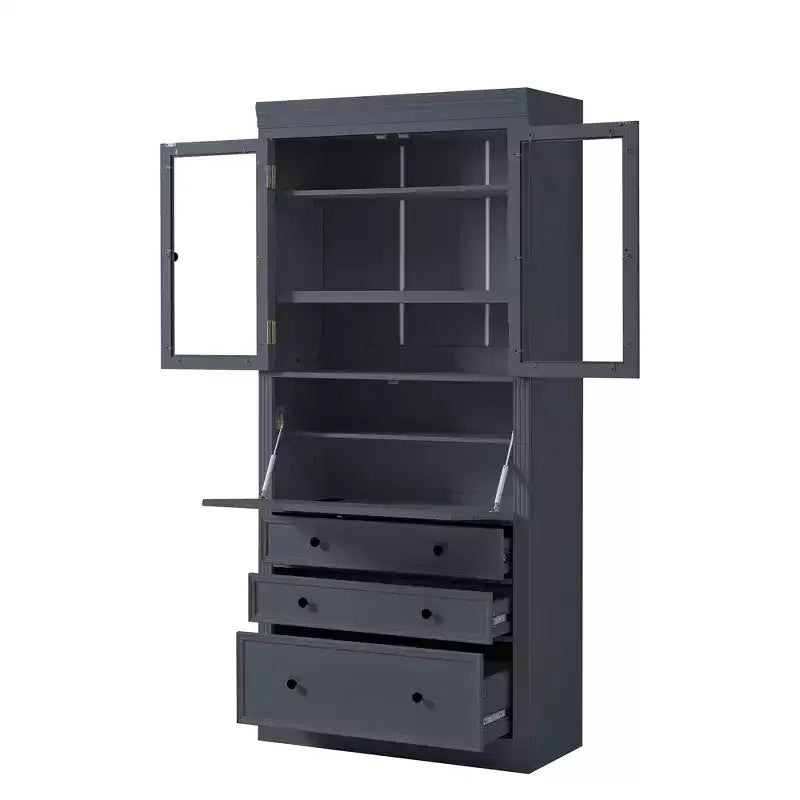 Armoire de cuisine haute avec prises de courant, meuble de rangement autonome avec 3 tiroirs et étagères réglables pour salle à manger