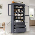Tall Kitchen Pantry Cabinet with Power Outlets, Freestanding Cupboard with 3 Drawers and Adjustable Shelves for Dining Room
