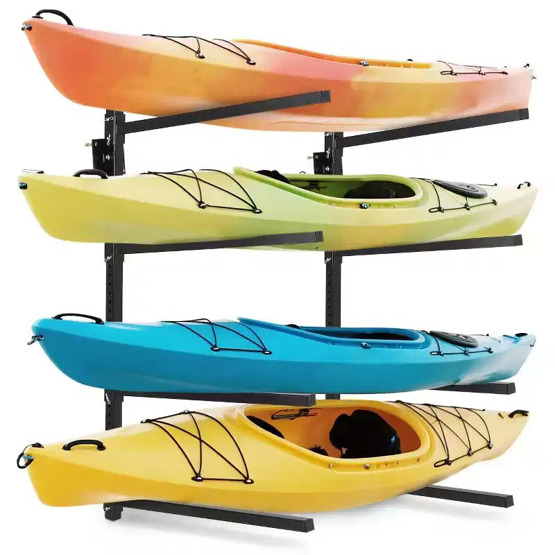 Heavy Duty Adjustable Kayak Storage Rack  4-Kayak Capacity Metal Wall Mount Holder Fits Canoe, Paddle Board, Surfboard 400 lbs Load Organizer