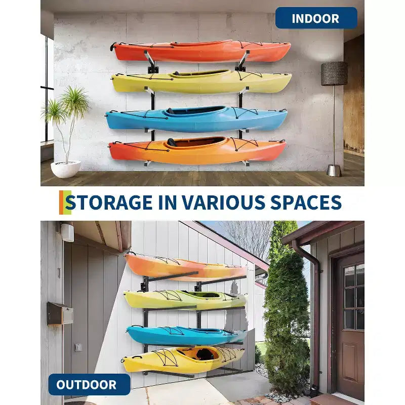 Support de rangement mural robuste et réglable pour 4 kayaks, canoës, paddles ou planches de surf – Capacité de charge 400 lb
