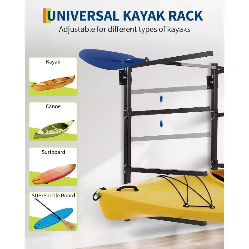 Support de rangement mural robuste et réglable pour 4 kayaks, canoës, paddles ou planches de surf – Capacité de charge 400 lb