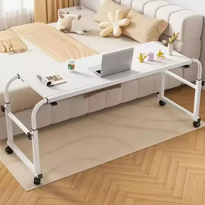 Overbed Table, Adjustable Height and Length Bed Laptop Desk on Wheels, Curved Edge Fits Twin to Queen Beds, for Living Room, Bedroom & Recovery