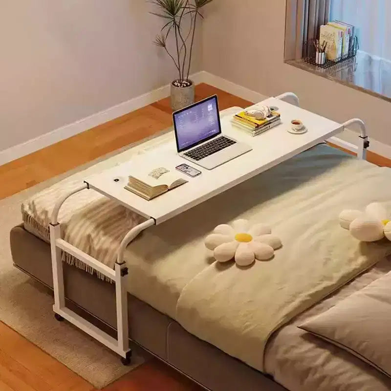Table de lit, bureau d'ordinateur portable de lit réglable en hauteur et en longueur sur roulettes, bord incurvé adapté aux lits simples aux grands lits, pour le salon, la chambre et la convalescence