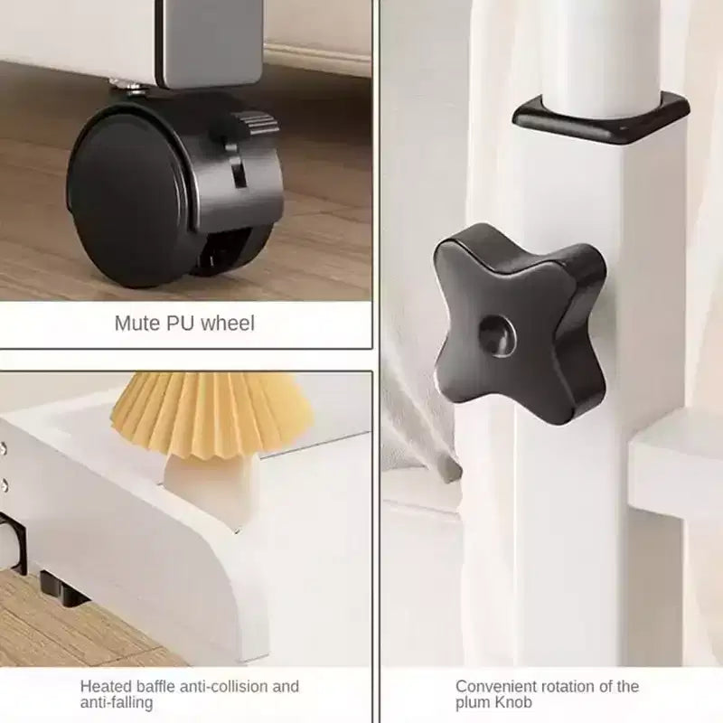 Table de lit, bureau d'ordinateur portable de lit réglable en hauteur et en longueur sur roulettes, bord incurvé adapté aux lits simples aux grands lits, pour le salon, la chambre et la convalescence
