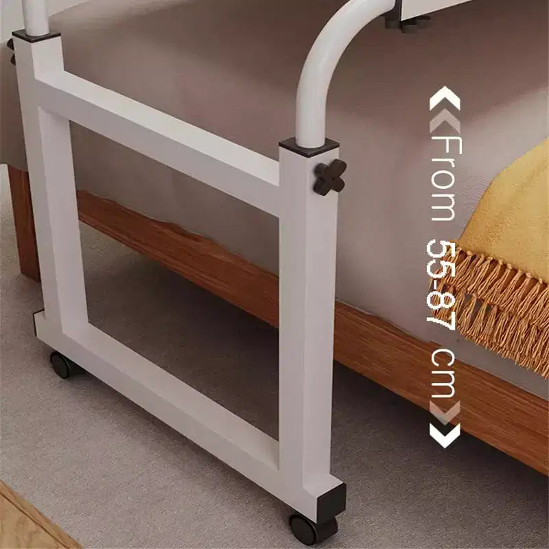 Table de lit, bureau d'ordinateur portable de lit réglable en hauteur et en longueur sur roulettes, bord incurvé adapté aux lits simples aux grands lits, pour le salon, la chambre et la convalescence