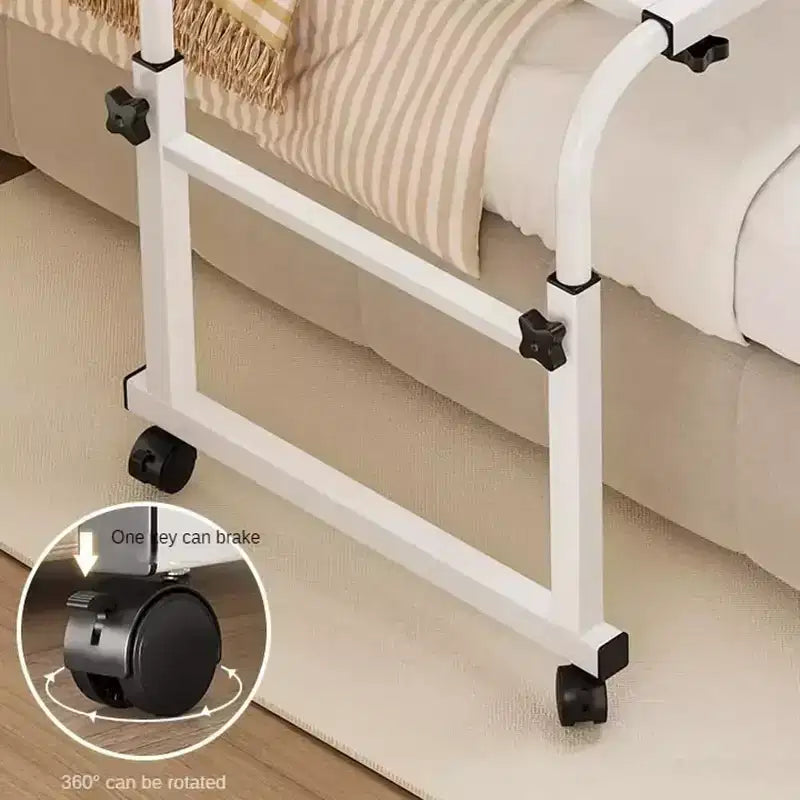 Table de lit, bureau d'ordinateur portable de lit réglable en hauteur et en longueur sur roulettes, bord incurvé adapté aux lits simples aux grands lits, pour le salon, la chambre et la convalescence
