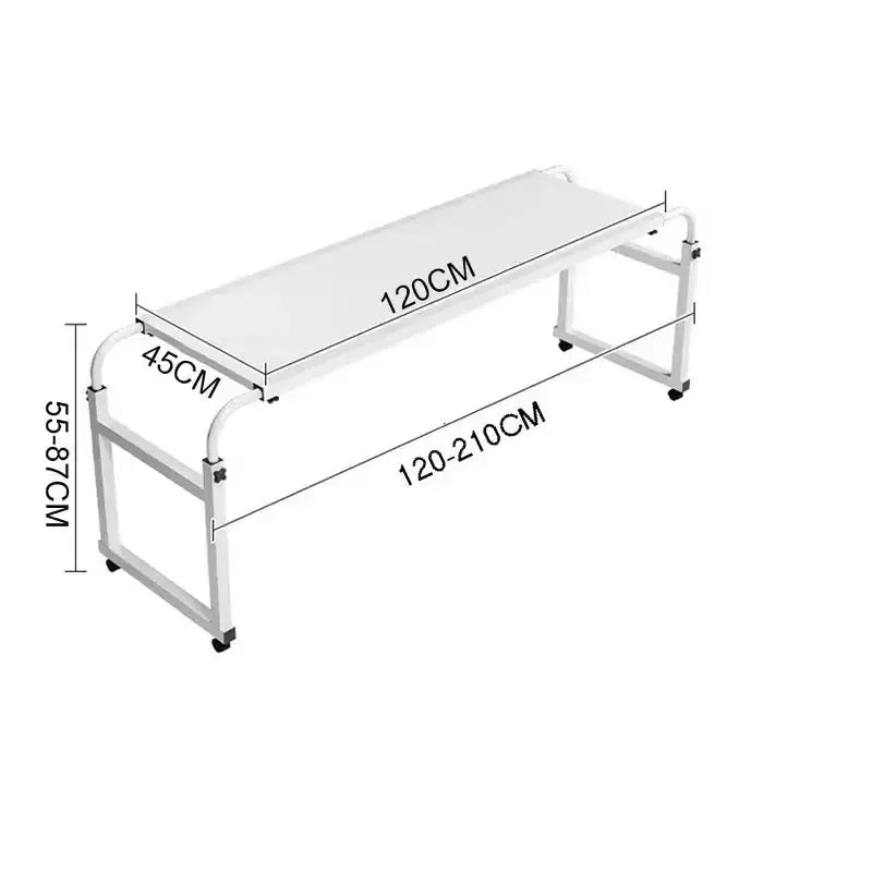 Table de lit, bureau d'ordinateur portable de lit réglable en hauteur et en longueur sur roulettes, bord incurvé adapté aux lits simples aux grands lits, pour le salon, la chambre et la convalescence