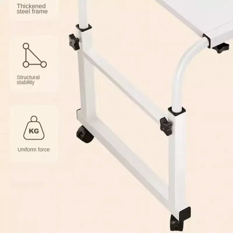 Table de lit, bureau d'ordinateur portable de lit réglable en hauteur et en longueur sur roulettes, bord incurvé adapté aux lits simples aux grands lits, pour le salon, la chambre et la convalescence
