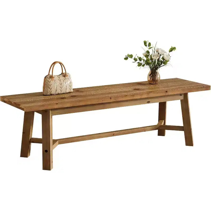 Banc en bois massif de 55 po, long banc de style rustique pour entrée, salle à manger, salon, en bois massif, brun rustique