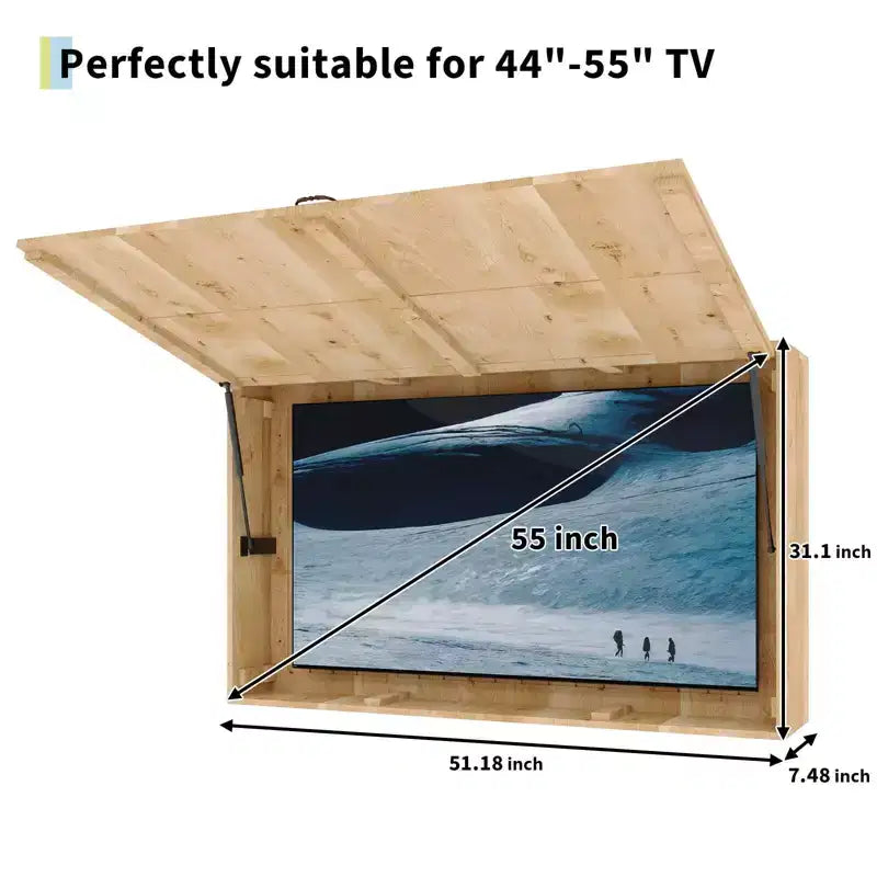 Meuble TV extérieur avec support réglable 4D et porte relevable, accès facile et angle de vue parfait pour le patio et le jardin