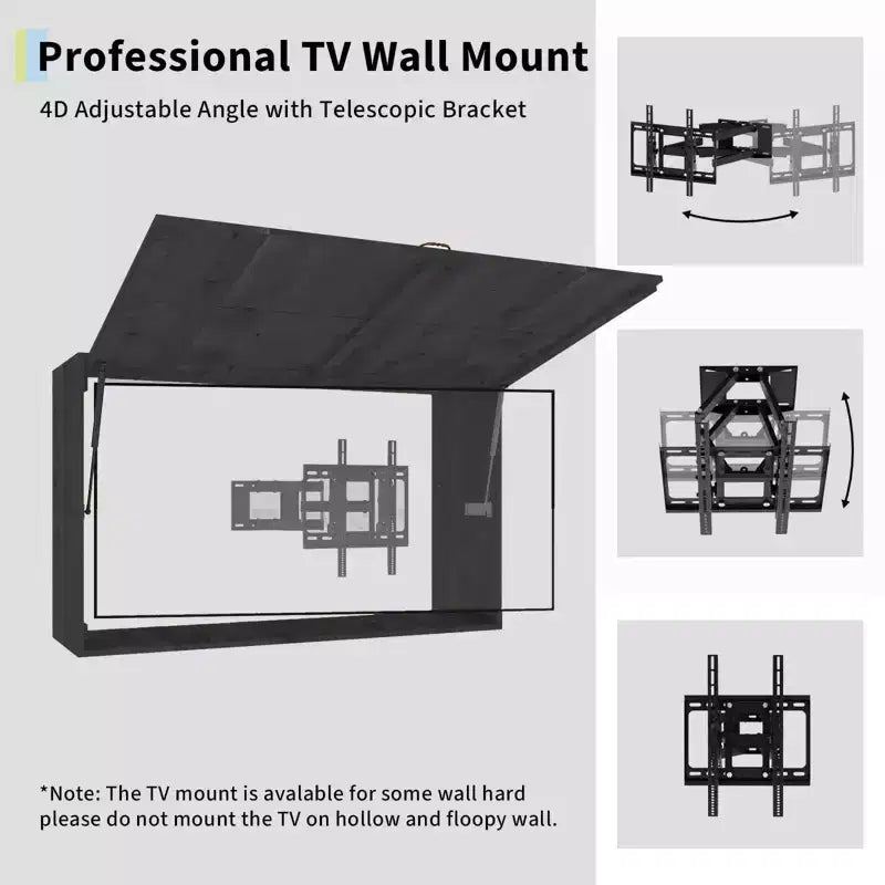 Meuble TV extérieur avec support réglable 4D et porte relevable, accès facile et angle de vue parfait pour le patio et le jardin