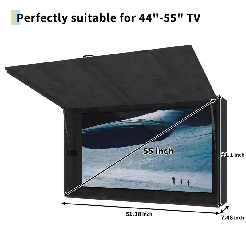 Meuble TV extérieur avec support réglable 4D et porte relevable, accès facile et angle de vue parfait pour le patio et le jardin