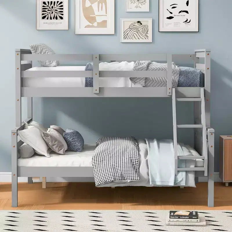 FAMYYT Twin Size Wood Bed With ladder and Safety Guardrail, Easy Assembly