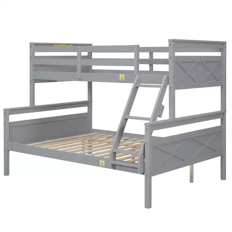 Lit en bois de taille simple avec échelle et barrière de sécurité, montage facile