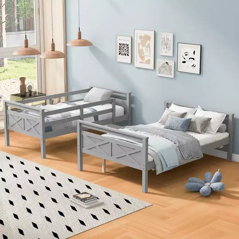 Lit en bois de taille simple avec échelle et barrière de sécurité, montage facile