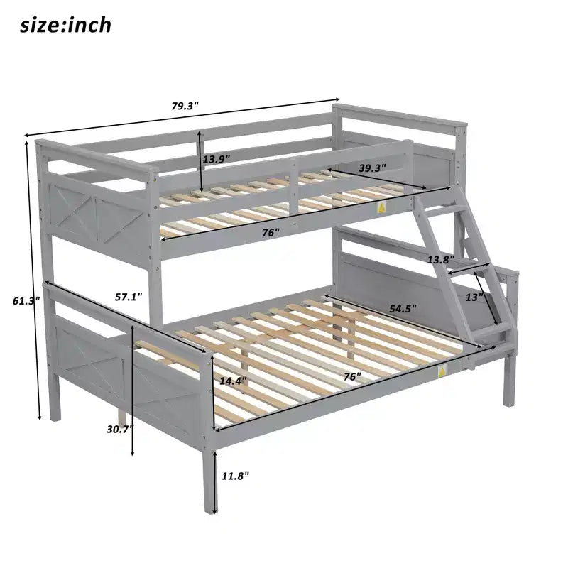 Lit en bois de taille simple avec échelle et barrière de sécurité, montage facile