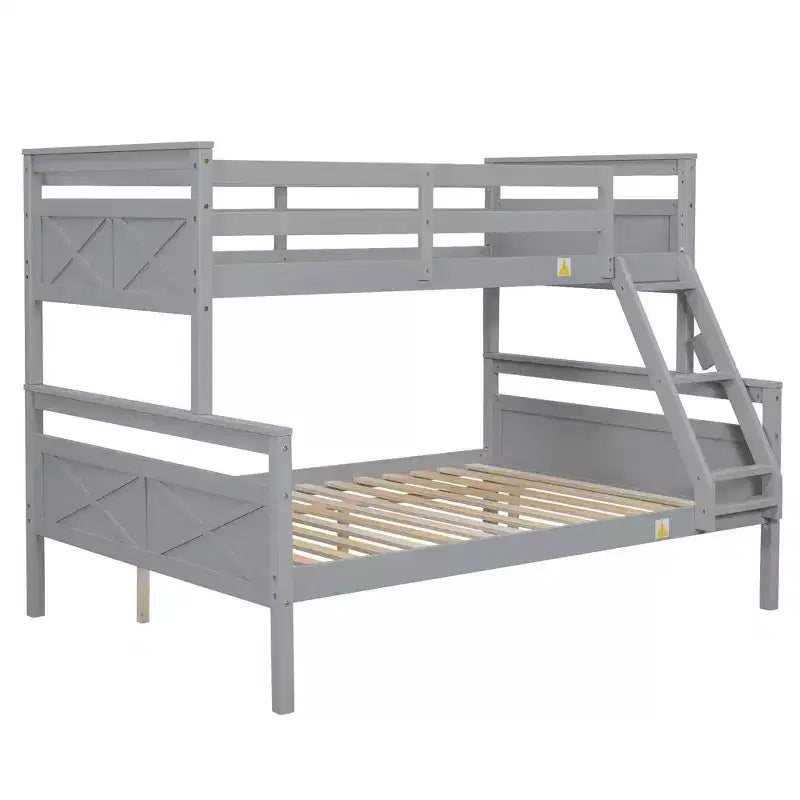 Lit en bois de taille simple avec échelle et barrière de sécurité, montage facile